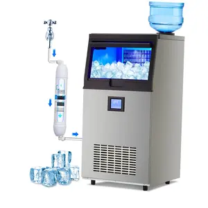 Garvee Commercial Ice Maker, 100Lbs/24H Ice Maker with 2 Water Inlet Modes, 50Pcs/Cycle, 33lbs Storage Bin, Ice Maker Machine for Home Bar, Coffee Shop, Business