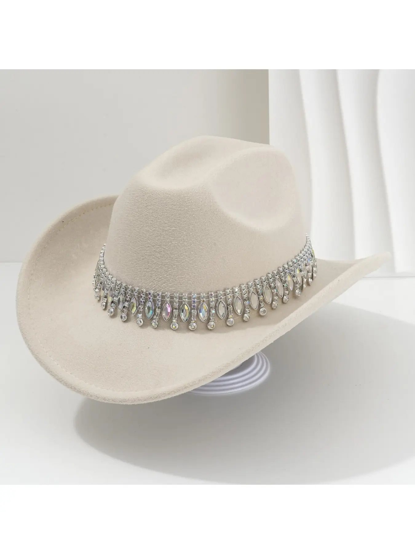 Crystal Pendant Tassel Felt Western Cowboy Hat Large Head Circumference Hat Autumn Winter Women's French Fashion Top Hat Cowgirl Hat Casual Hat High Quality Hat Fashionable Hats