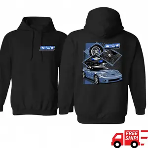 [Graphic Hoodie]🚗💨🏁1320 Video Corvette Hoodie – Blue C6 Sports Car Graphic Hoodie, Turbo Racing Parts Streetwear Pullover, Unisex Auto Enthusiast Hoodie for Men & Women, Trending Menswear, Car Lover Sweatshirt, Street Style Racing Hoodie