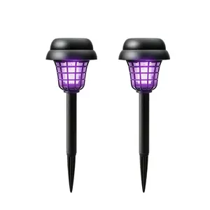 Outdoor Solar Bug Zapper Light, 2-in-1 UV Insect Killer and Pathway Lamp, Weather-Resistant Garden Stake Available in Round and Square Styles