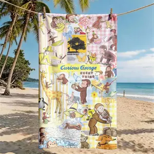 Curious George Vintage Patchwork Beach Towel, Super Large Size, Skin-Friendly, Highly Absorbent, Absorbent, Quick-Dry, Perfect for Beach, Pool, Summer Outdoors