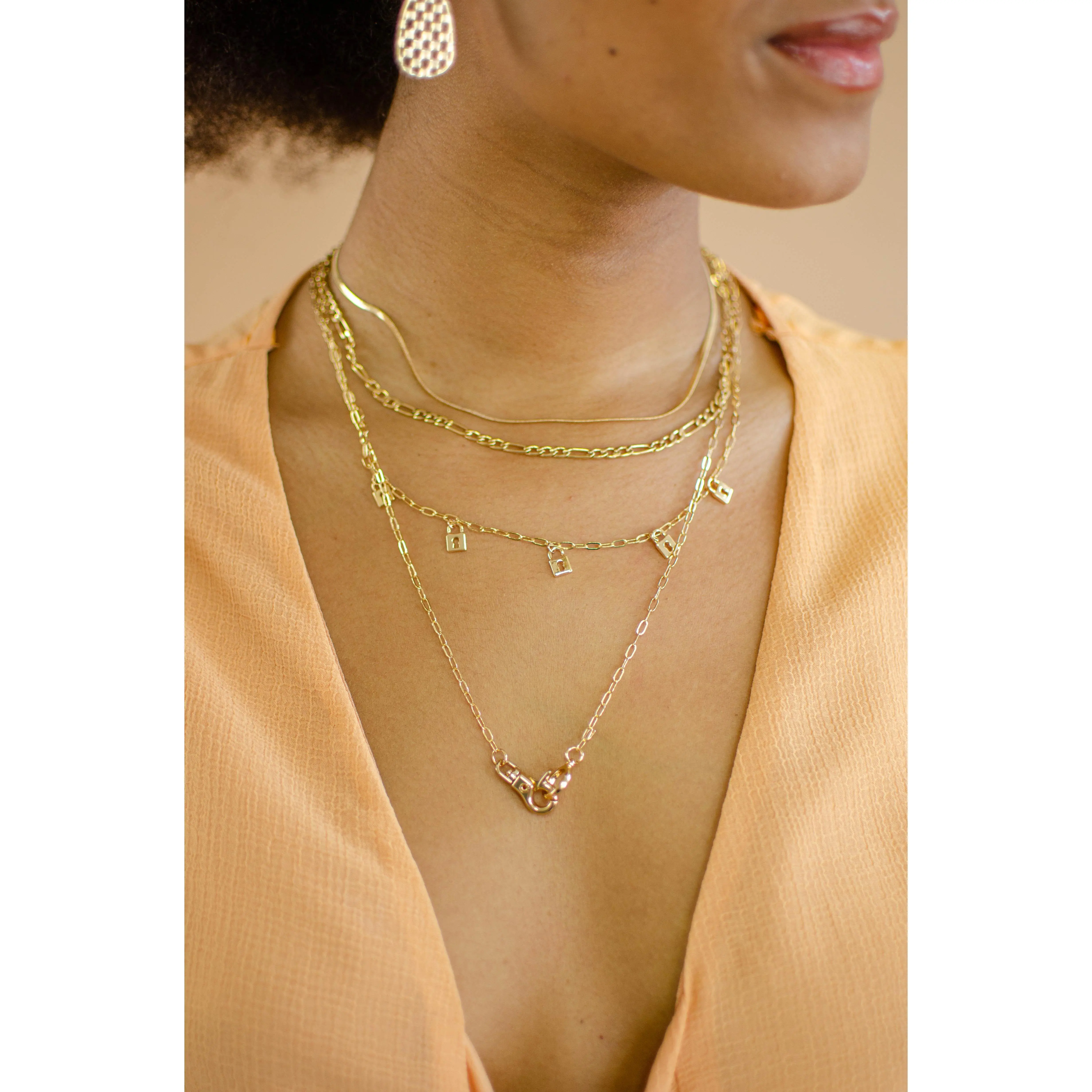 Layered Padlock Charm Necklace