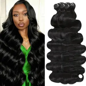 URFIRST 16A Brazilian Raw Virgin Body Wave Bundles Human Hair No Tangle Shedding Triple Lifespan Virgin Soft Human Hair Bundles for Sew in Quick Weave 4 Bundles Natural Black
