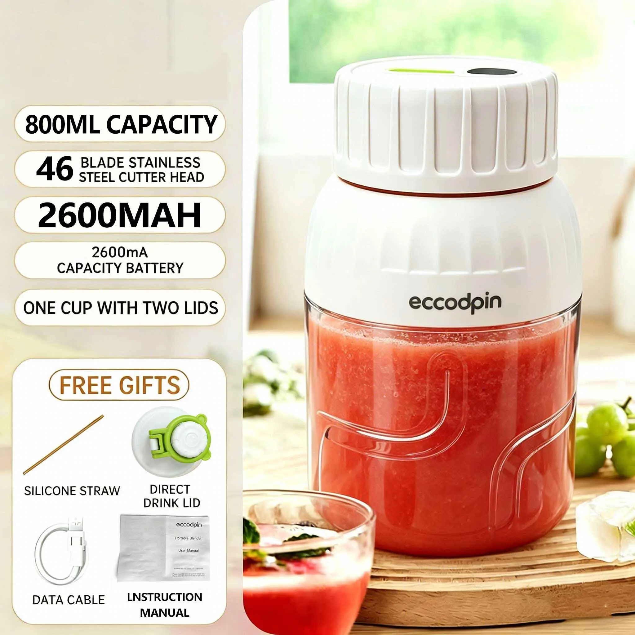 Portable blender! USB rechargeable and compact, suitable for enjoying on the go - perfect for travel, campus, and gym! Leak proof design, can make juice in just a few seconds. Baby food juicer, rechargeable mini blender, outdoor vegetable blender