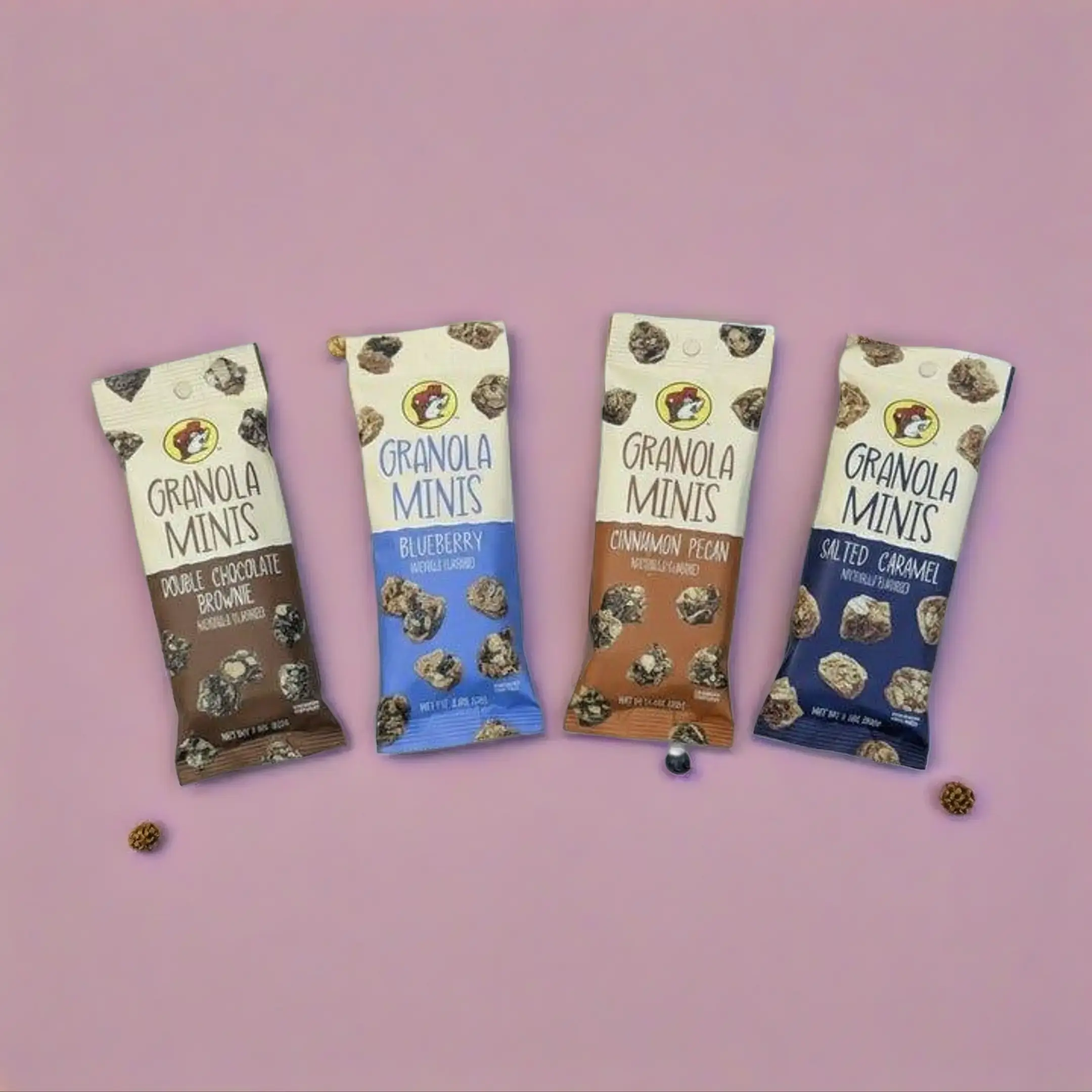Buc-ee's Granola Minis - Crunchy Granola with Rich Add-ins in Double Chocolate Brownie Cinnamon Pecan Blueberry & Salted Caramel Flavors Perfect for Grab-and-Go Snacking