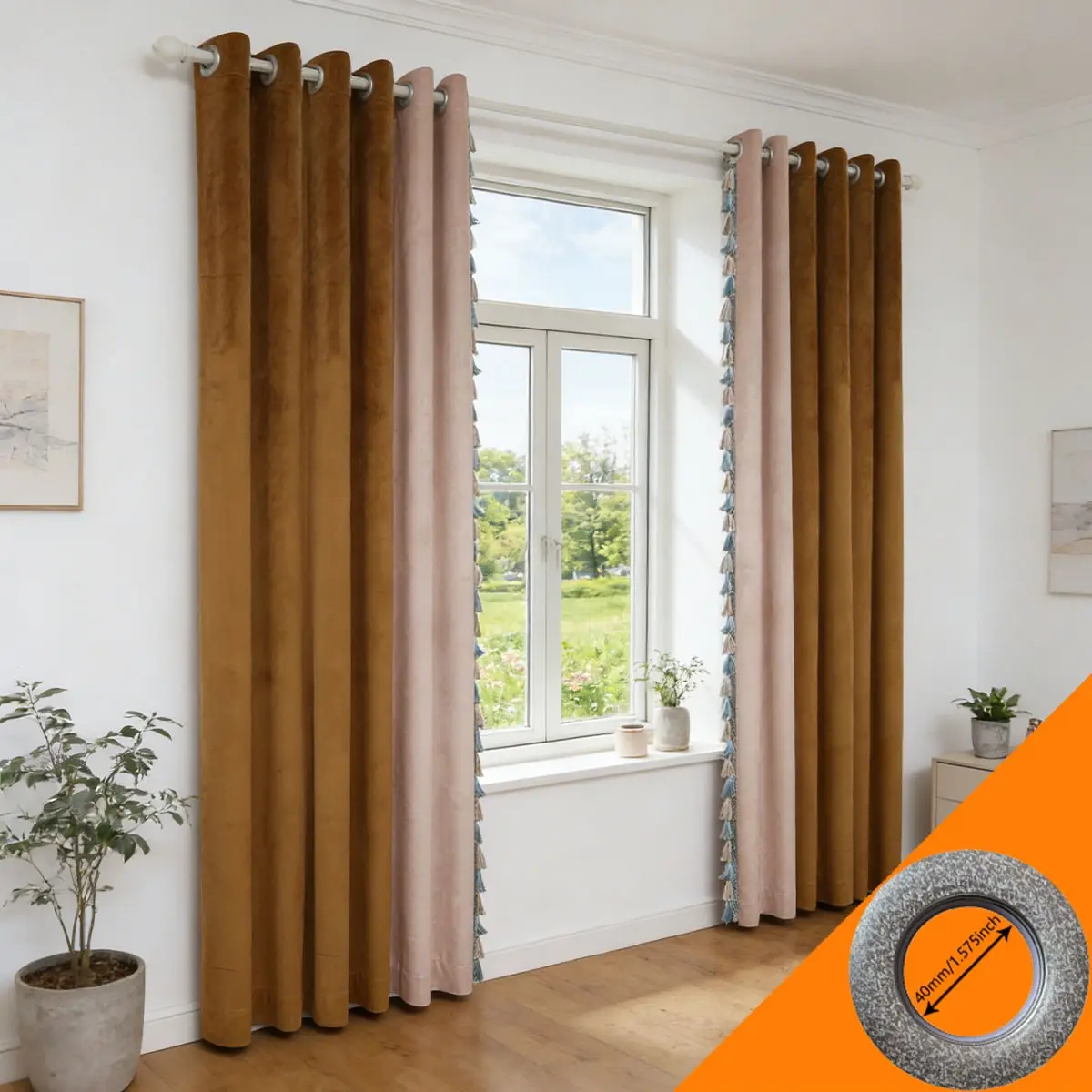 French Vintage Two-Tone Blackout Curtain, Living Room Floor-To-Ceiling Full Blackout Curtain, Perforated Fringe Soundproof Curtain, Privacy Grommet Curtains, Window Curtain (multiple Colors Available)