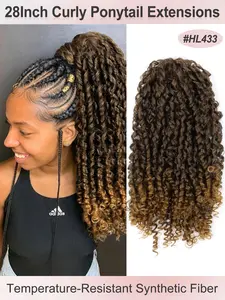 28inch Long Synthetic Ponytail Curly Wave Drawstring Ponytail Afro Curly Fluffy HairPieces Extension Heat Resistant Clip in Ponytail Wigs For Women Girl Daily Use
