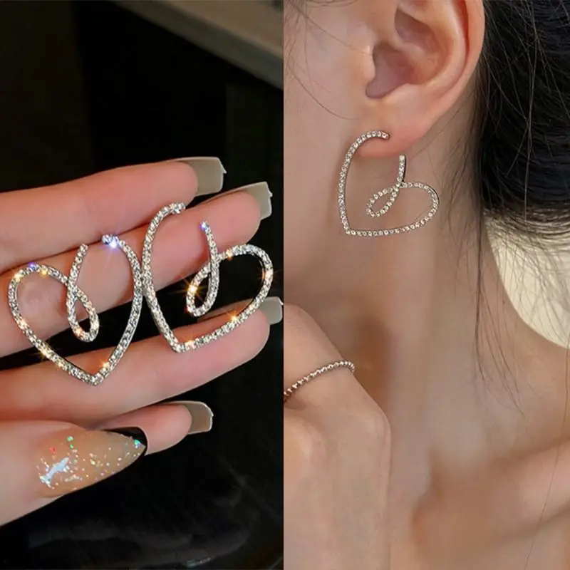 925 Silver Needle Korean Fashion Big Crystal Heart Earrings For Women Jewelry 2025 Trending New Luxury Women's Zircon Earrings