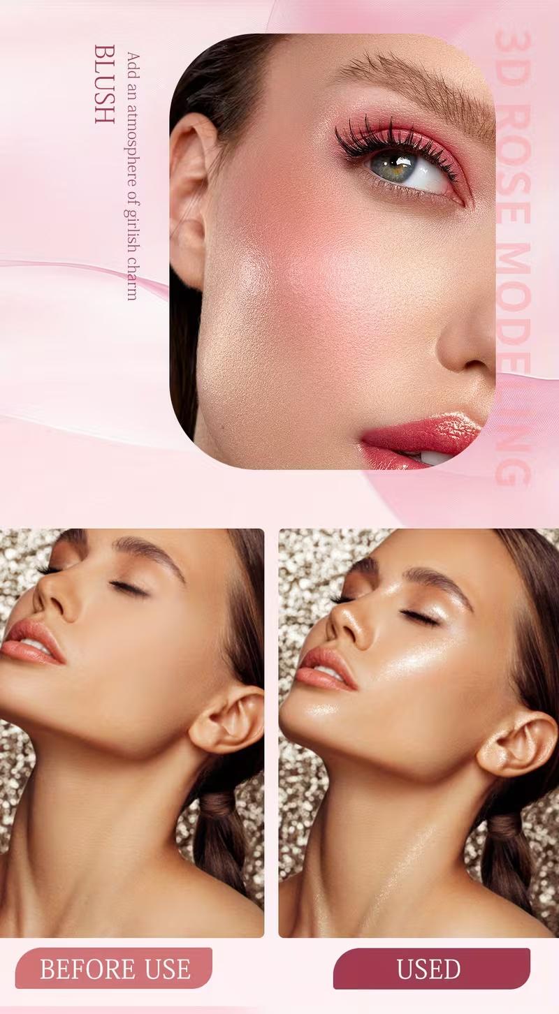 MAGIGIRL 3D Rose Highlighter & Blush – Shimmer Glow Powder, Easy Blend, Brightening Face Contour Makeup, Natural Radiant Finish, Perfect Party & Festival Look