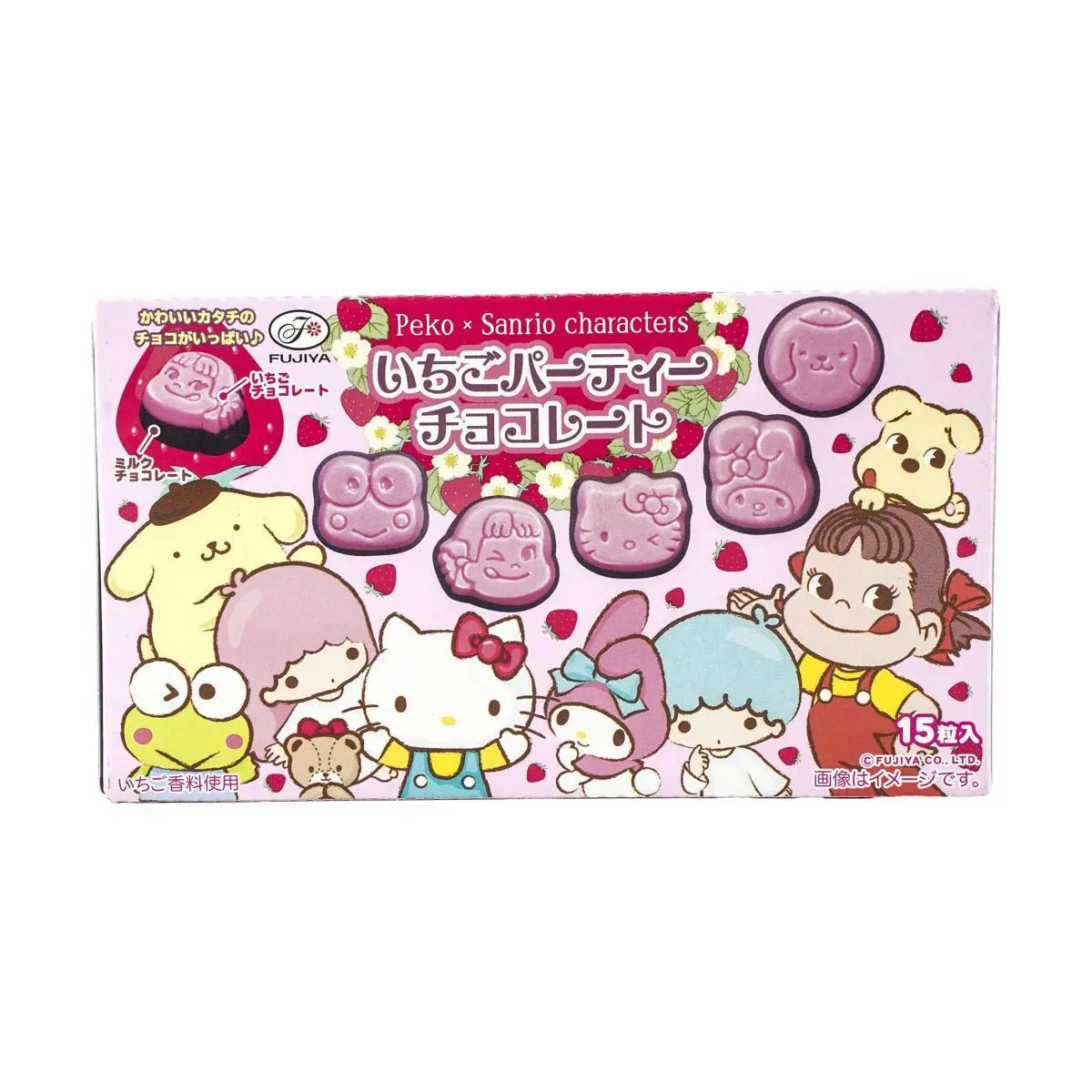 FUJIYA x Sanrio Strawberry Party Chocolate 40g - Limited Edition Japanese Candy, Cute Kawaii Snack for Kids & Adults