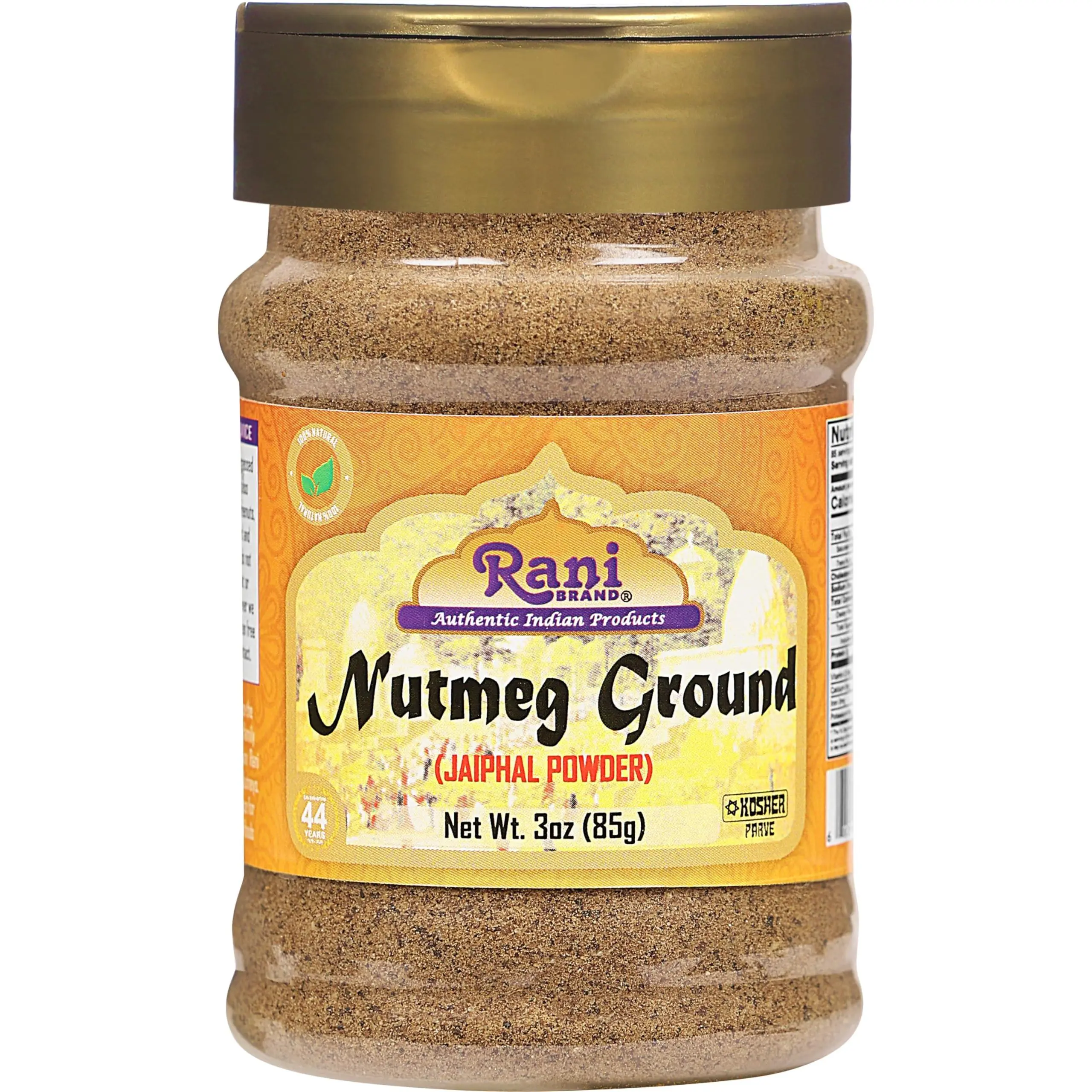 Rani Nutmeg (Jaiphul) Ground Powder Spice 3oz (85g) PET Jar ~ Perfect for Baking, Cooking, Smothies, Lattes & Dessert, All Natural | Vegan | Gluten Friendly | NON-GMO | Kosher | Indian Origin