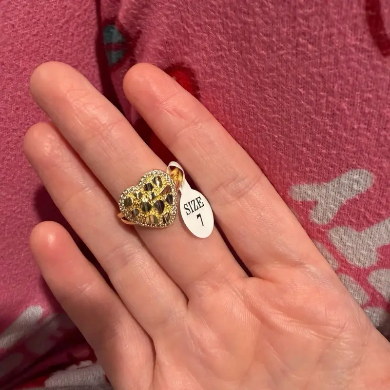 14k gold plated Heart nugget ring diamond cut