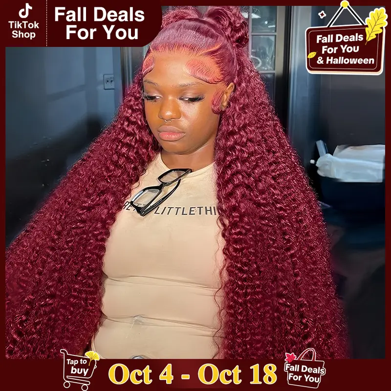 Tahikie 99J Burgundy Colored 200% Density Deep Wave 13x6 Full Frontal HD Lace Front Curly Wave FB30 Highlight /Natural Black Human Hair Wigs For Women TikTokShopBlackFriday#SummerWins#TikTokShopBackToSchool#SohoChic #tiktokshopstockup