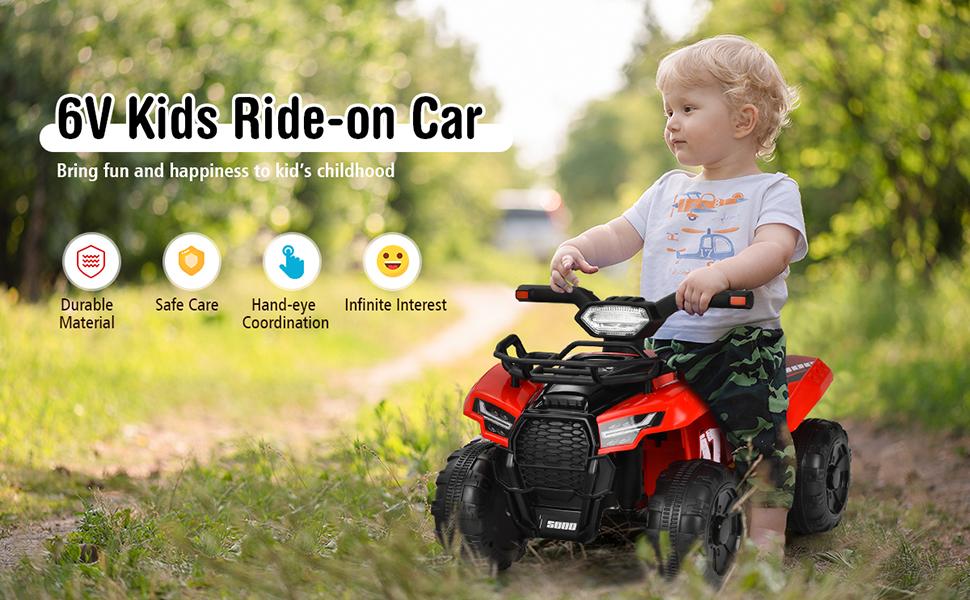 costzon 6V Electric Kids ATV Quad, Battery Powered Electric Vehicle w/Storage Basket, Headlight, Foot Pedal, Wear-Resistant Wheels,Father's Day Gift