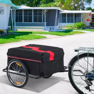 Bicycle Cargo Trailer – Red. Two-Wheel Bike Luggage Wagon with Removable Waterproof Cover. 88 lbs Capacity. 20" Wheels. Folds for Storage. Fits 22"-28" Wheels