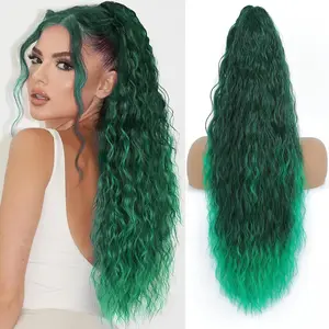 Claw Clip in Ponytail Extension 30 Inch Long Wave Curly Pony Tail Hair Extensions for Women fluffy  Looking Synthetic Hairpiece for Daily Use(Omber Green, 30Inch)
