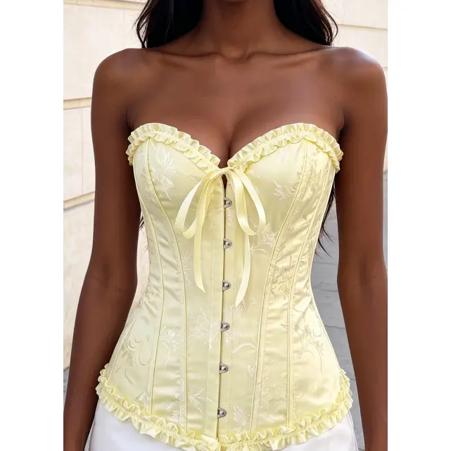 Ruffle Trim Front Tie Boxy Corset Waist Trainer Bustier Top