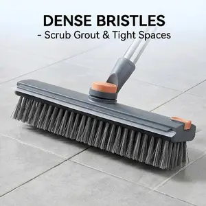 Floor Scrub Brush with Long Handle 3-in-1 Silicone Glass Wiper Stiff Bristles for Shower Bathroom Patio Garage Kitchen Wall Deck Christmas Gifts