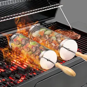 BBQ Basket for Outdoor Grill: Barbecue Smoker Grilling Baskets for Vegetable, Unique Birthday Christmas Gifts for Men Dad Husband 2pcs