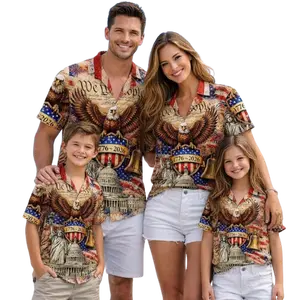 Happy Fourth of July Hawaiian Family Matching Summer Shirt, Patriotic Aloha Shirt Button Up, USA Flag Party Shirt, Independence Day Top, Unisex Fits Gift for Family, 1776-2026 Patriotic, Independence Day Gift,