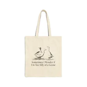 Silly Goose Tote Bag - Quirky Cotton Canvas Shopping Bag, Fun Animal Lover Gift, Oddity Gift, Funny Bird Graphic, Meme Tote