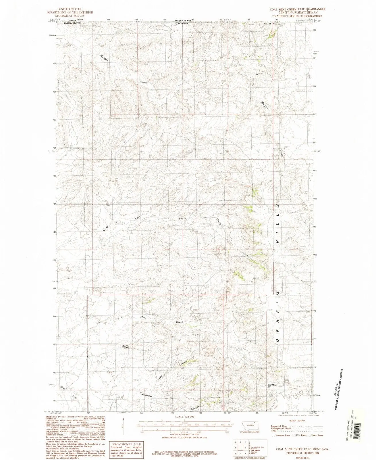 Coal Mine Creek East Montana USGS Topographic Quadrangle Map, 1984, 1:24000