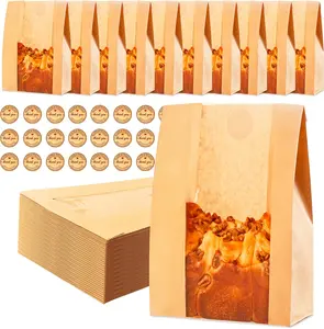 31pcs Paper Bread Bags for Homemade Bread, Sourdough Bag with Window, 13.7 x 8.3 x 3.5 Inch Large Brown Kraft Bakery Bags for Storing Loaves & Snacks, Includes 40 Sealing Stickers