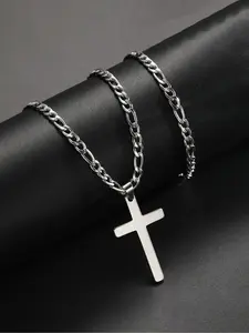 2 Piece Fashion Stainless Steel Cross Necklace and Bracelet Set, Cool Cross Element Jewelry, Unique Personal Style Accessories, Matching Jewelry Set