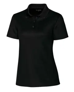 Clique Spin Eco Performance Pique Women's Polo Shirt - Black Ribbed Collar, Moisture-Wicking Sustainable Fabric, Machine Washable for Golf Athleisure