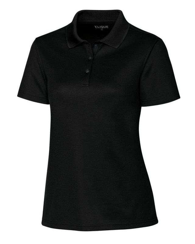 Clique Spin Eco Performance Pique Women's Polo Shirt - Black Ribbed Collar, Moisture-Wicking Sustainable Fabric, Machine Washable for Golf Athleisure
