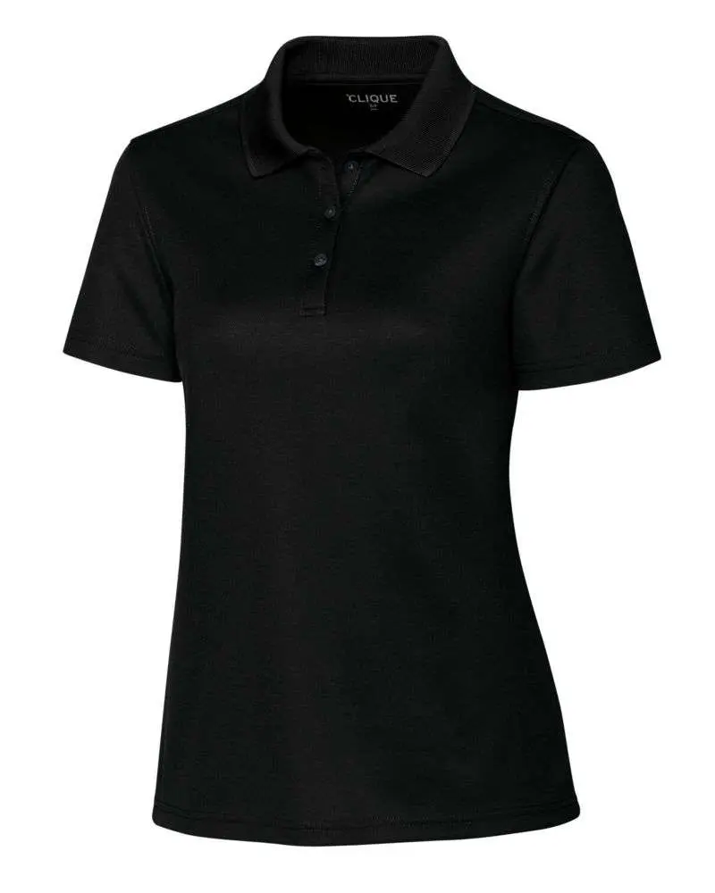 Clique Spin Eco Performance Pique Women's Polo Shirt - Black Ribbed Collar, Moisture-Wicking Sustainable Fabric, Machine Washable for Golf Athleisure