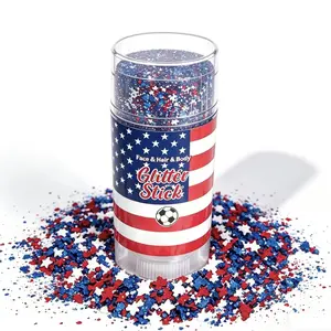 Red White and Blue Patriotic Face Body Glitter Stick Cosmetics - 4th of July Accessories, Shimmery Long-Lasting Holographic Chunky Sequins for Festival, Concert Party Makeup