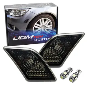 iJDMTOY Euro Smoked Lens Front Side Marker Lights w/ White LED For 2008-2011 Mercedes Pre-LCI W204 C250 C300 C350 & 2008-2013 C63 AMG