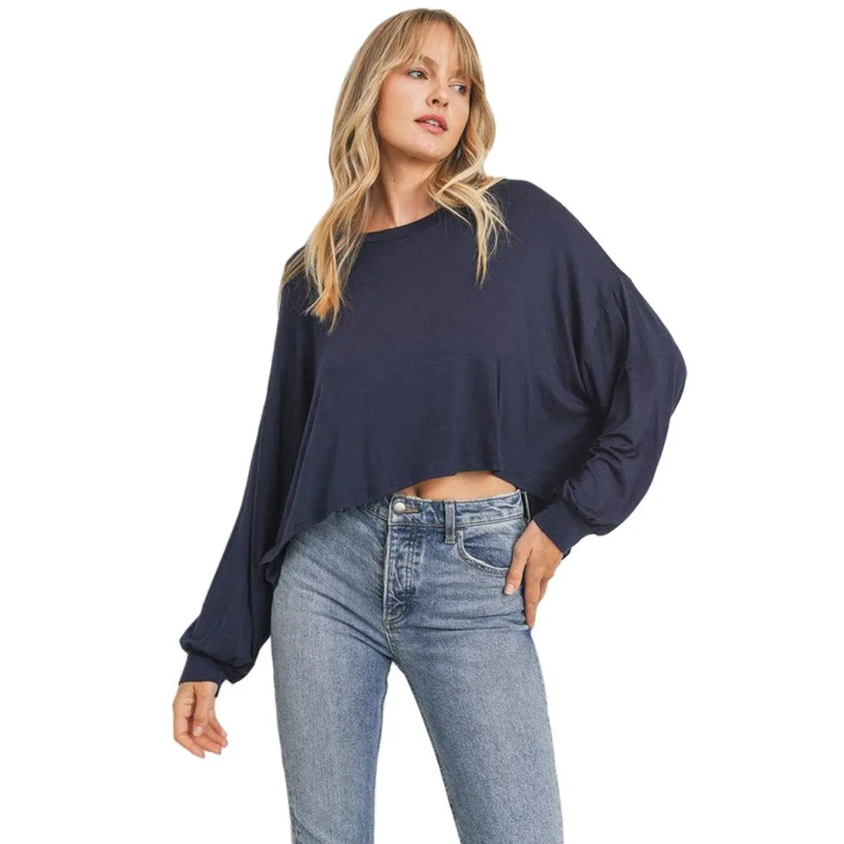 Balloon Sleeve Jersey Knit Top