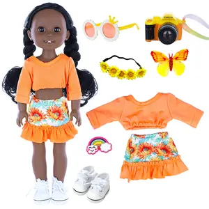 DEARBEI 15-inch Fashionable Baby Doll Set with Doll Clothes, Sunglasses, Camera, Butterfly, Rainbow, and Shoes for Travel and Toy Room Decoration