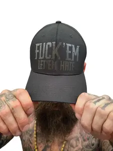 TheDriveClothing LET EM HATE black flexfit cotton hat – Structured Fitted Cap, Mid Profile Stretch Fit, All Black Streetwear Hat