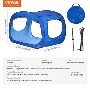 VEVOR Bed Tent, Pongee Fabric, 2 Doors Breathable Dream Tent with 0.33 in Fiber Poles on Bed Privacy, Full Size Block out Light Sleeping Bed Canopy, Fit for Kids Playhouse and Adults Sleeping Tent