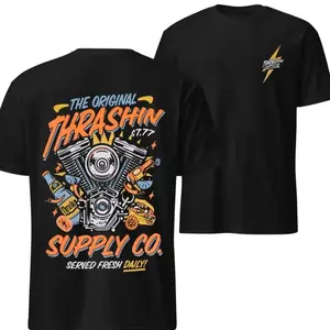 Thrashin Supply The Original Fiesta Graphic 2 Side T-Shirt, Gift for Bikers, Motorcycle Lovers, Streetwear Fans, Comfortable Fit, Unisex Cotton Full Color W