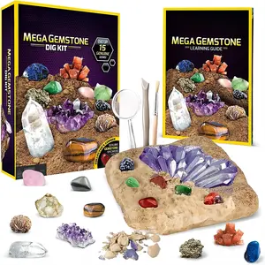 Archaeology Digging Toy Set, 15 Gemstone Crystals, Fossil Treasure Hunt Game, Educational Kids Gift, Perfect for Halloween & Christmas