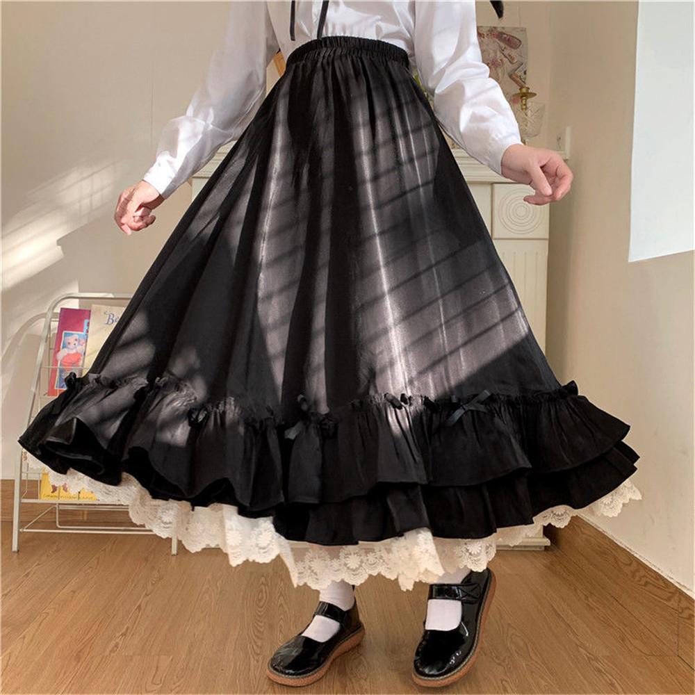Solid Color Double Layer Vintage French Ruffled A-Line Pleated Skirt