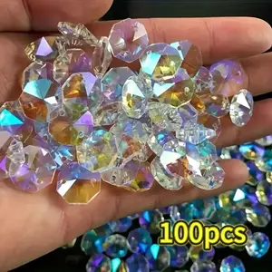 100pcs 14mm Dual-Hole Octagonal Colorful Glass Crystal Rainbow Prism Beads, Capture Sunlight, Perfect for DIY Crafts, Diy Mix Beads
