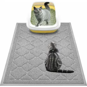 Litter Box Mat, Kitty  PVC Pad, Durable Trapping Rug, Phthalate Free, -Resistant, Scatter Control, L 35 x 23 Inch, Cadet Grey