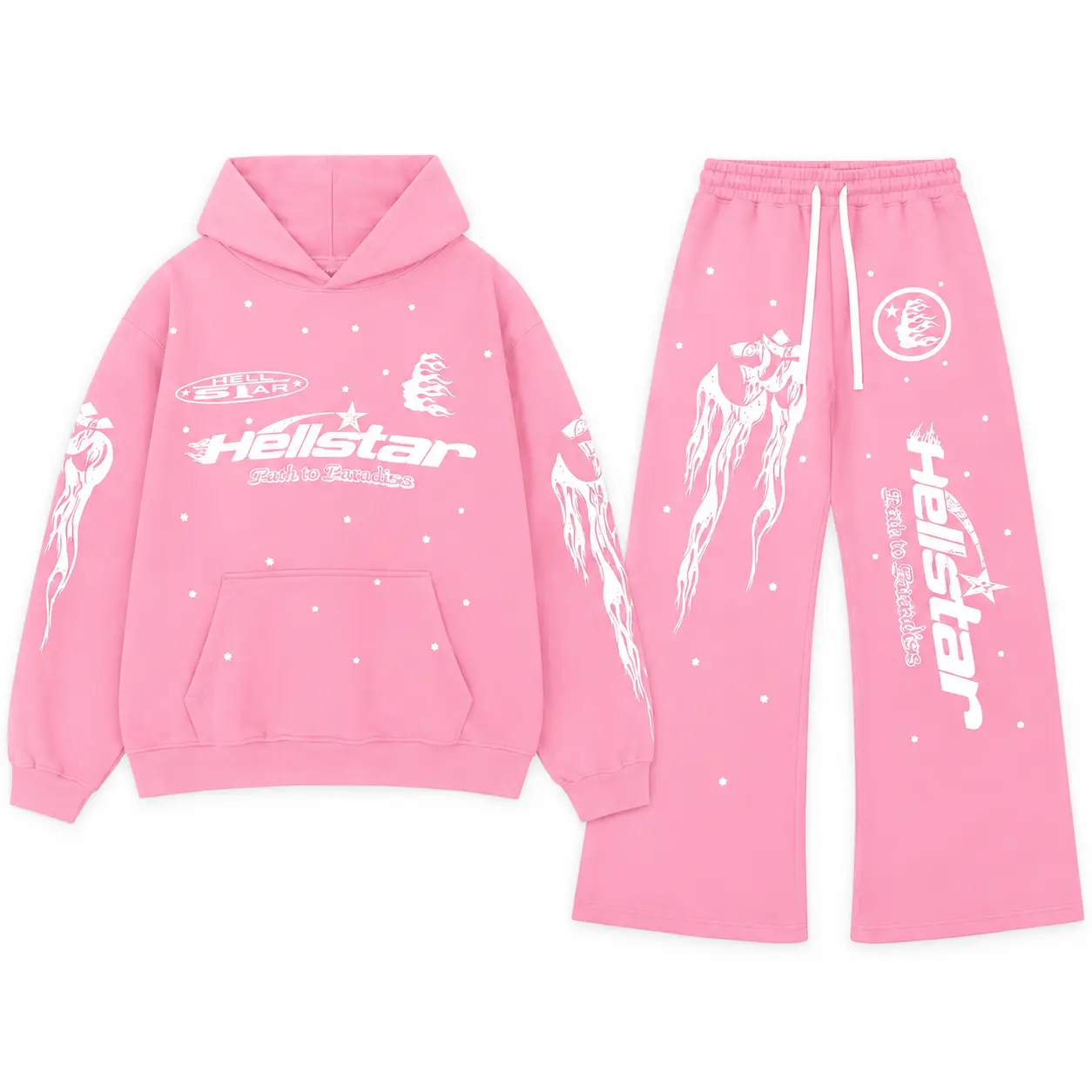 Hellstar 2-Piece Hoodie & Jogger Pants Set, Spooky Cat Graphic Halloween Sweatsuit, Womenswear Clothes
