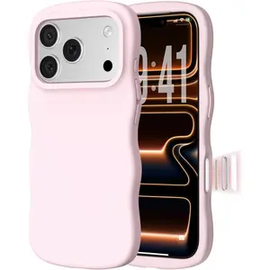 For iPhone 17 Pro Max Case for Women Girls– Cute Wave Edge, Camera Control Button, Shockproof Liquid Silicone Phone Case for iPhone 17 Pro Max 6.9", Chalk Pink