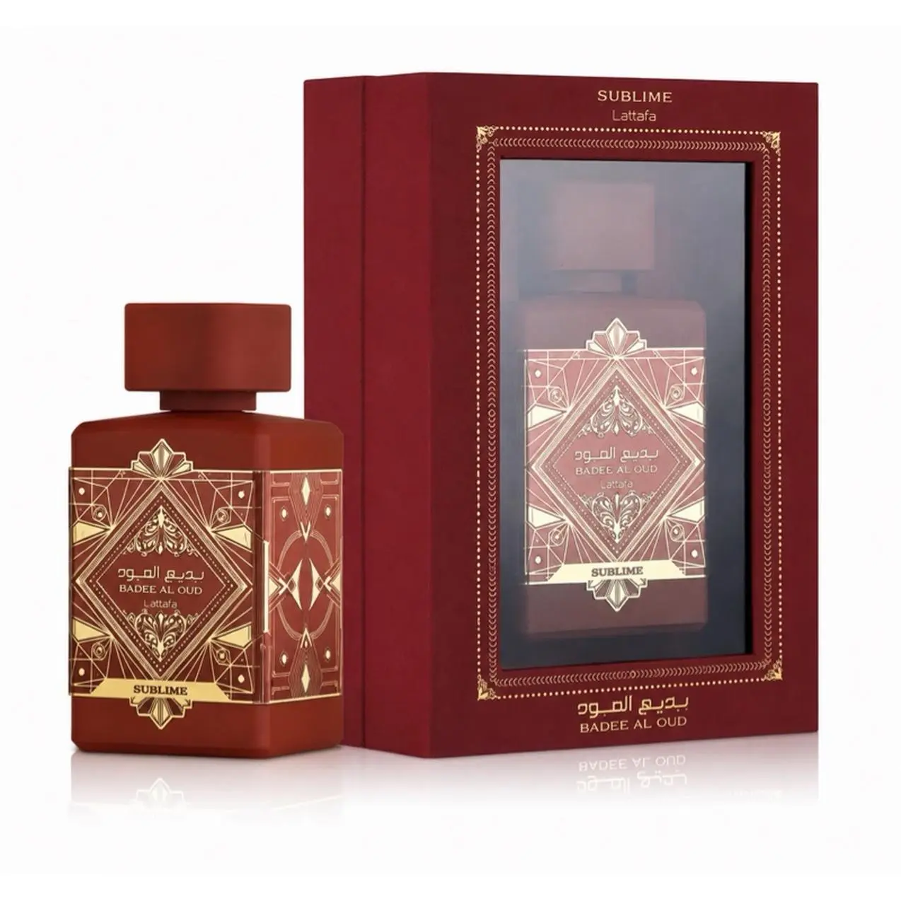 Sublime Lattafa Badie Al Oud Perfume for Men - Elegant Red Bottle with Gold Accents - Gift Box Included