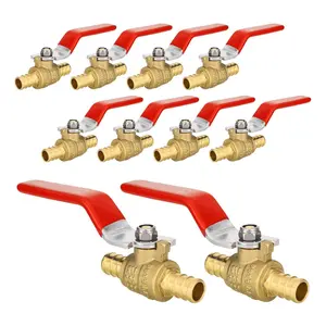 10 Pcs 1/2" PEX Crimp Ball Valve, Red (Lead Free)