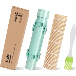 SmileTools Sushi Making Kit - Sushi Roller, Bazooka, Maker & Bamboo Rolling Mat for Beginners (Green) - Complete Set for Easy Homemade Sushi Rolls, Perfect Gift for Sushi Lovers