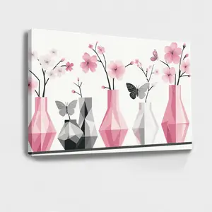 Flowers, Butterflies, Vases - Minimalist, Modern, Minimalist, Clean Lines Style, Wall Decor Poster for Room, Wood Framed Canvas Painting Photo Ornaments Artwork Gifts 1pc Artistic Decoration