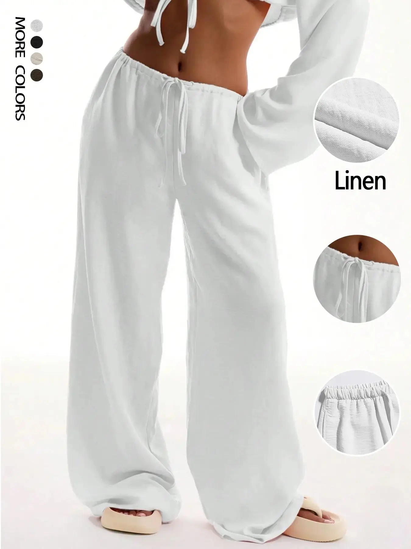 Women's Tie Front Boho Beach Trousers Summer Flowy Loose Fit Wide Leg Palazzo Pants With Pocket Casual Solid Color Soft Synthetic Silk Elastic High Waist Lounge Pants Elegant and Minimalist Travel Vacation Bottoms Date Brunch Home Work Streetwear Co