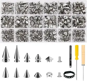 Craluuur 455PCS Punk Spikes and Studs Kit for Clothing, 12 Sizes Premium Metal Cone Spikes, Square Pyramid Studs & Round Dome Rivets for Leathercraft and Punk Style DIY Craft Decoration